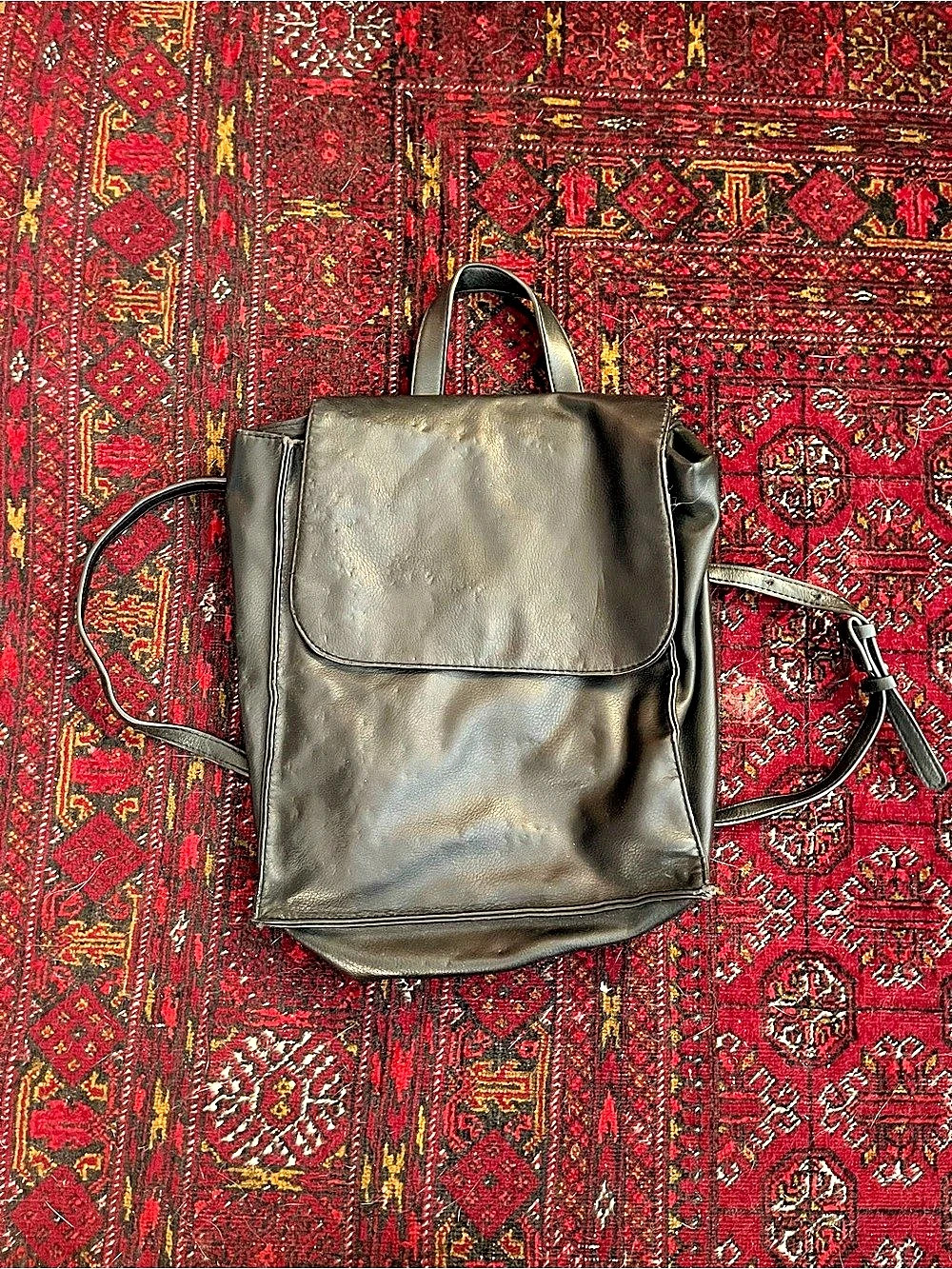 Black Leather Small Backpack